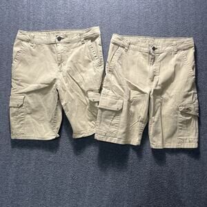2 Wrangler Youth Sz 16 Regular Beige Cargo Shorts w/ Side Back Pockets Cotton